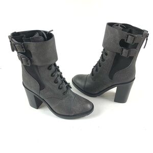 TORY BURCH Lace Up Combat Boots Gray Leather Sz 7